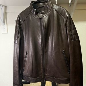 Hugo Boss Brown Leather Jacket Large new with tags